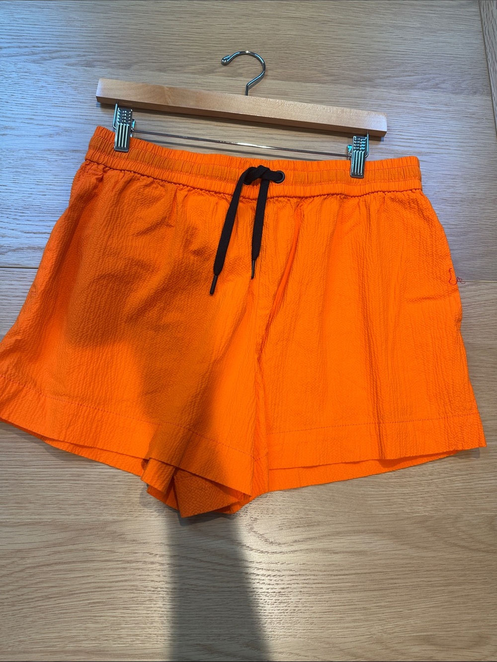 Everlane Women's Neon Orange Athletic Shorts with Black Drawstring